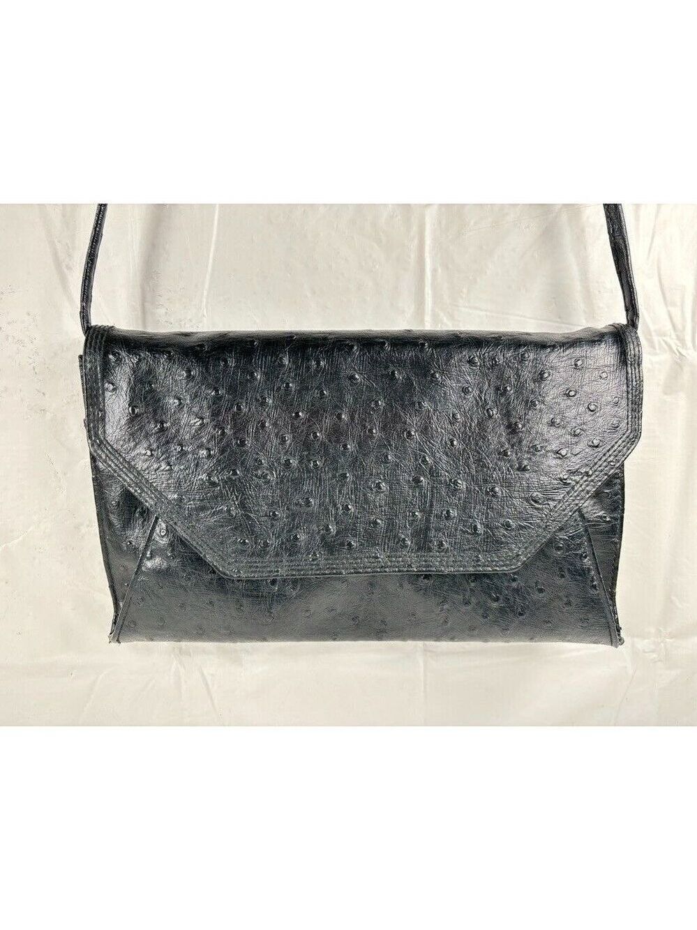 Vintage Bueno Envelope Shoulder Bag Black Faux Ostrich